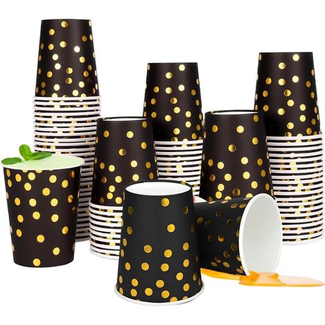 Lot de 60 Gobelets en carton, Pois dorés, Papier alimentaire, Boissons chaudes et froides, Fête et Bureau (1/5)