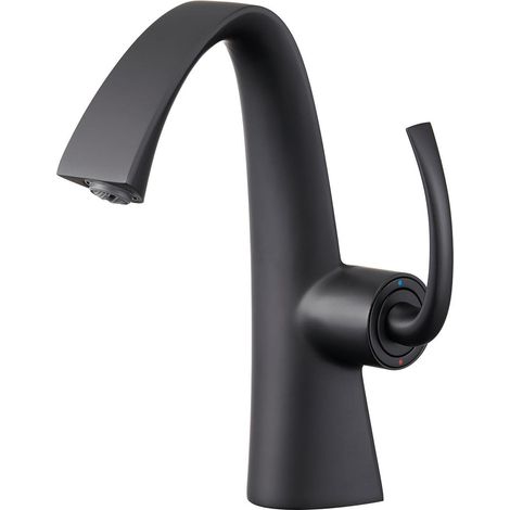 Mitigeur Lavabo en Laiton Massif  Robinet de Salle de Bain Design Monocommande  Cartouche Céramique  Mousseur Économie d'Eau  (noir) (1/5)