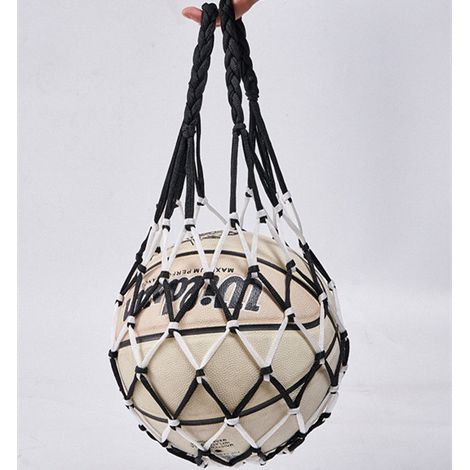 1PC Sac de rangement portable suspendu pour ballon de sport, Sac filet pour basket-ball, Support en maille pour volleyball, Organisateur pour salle de sport et voyage, Sac filet noir et blanc de style (1/5)