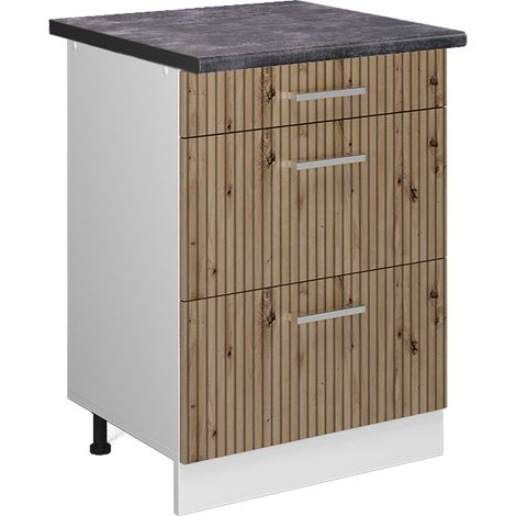 Meuble cuisine R-Line, Chêne Artisan, 60 cm avec tiroirs, PT Anthracite, Vicco