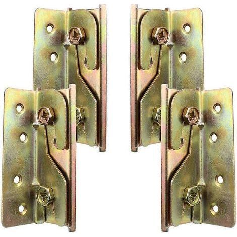 Ensemble de 4 supports de fixation pour rails de lit sans mortaise, robustes et résistants à la rouille, avec vis. (1/5)