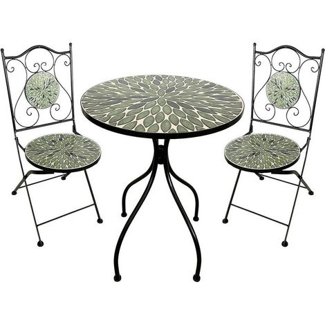 SET TAVOLO MOSAICO DA ESTERNO 'FOGLIARTE' Ø cm 60 x h.75 (tavolo) - cm 38 x h. 46-92 (sedie)