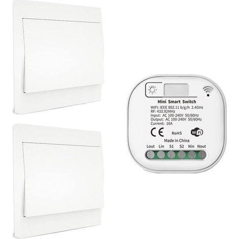 RF433 & WiFi Wireless Remote Control Light Switch, No Battery, Wiring & Hub Required, Compatible with Alexa Google Home Tuya Smart Life App, 2 Switches 1 Receiver Kit (1/5)