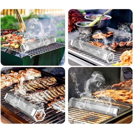 Tube fumoir granulés barbecue électrique charbon gaz bois acier inoxydable 15 cm 6 pouces pour viande fumée (1/5)