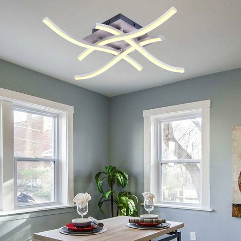 Moderne LED Deckenleuchte Gebogen Moderner Kreativer Kronleuchter mit 4 PCS Wellenform Lichtköpfen für Wohnzimmer Schlafzimmer Esszimmer (28W 4 Lichter Warmweiß) (1/5)