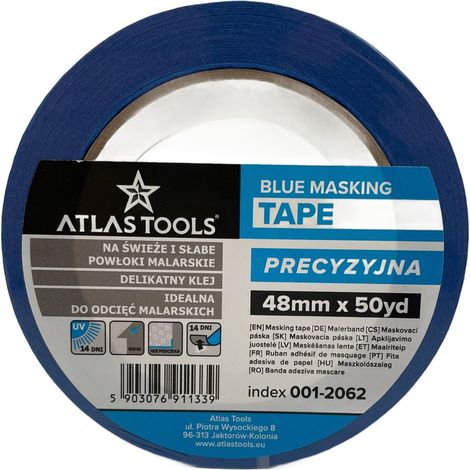 Cinta de pintor azul Atlas Tools, fina, de precisión, 48 mm/50 yardas (1/5)