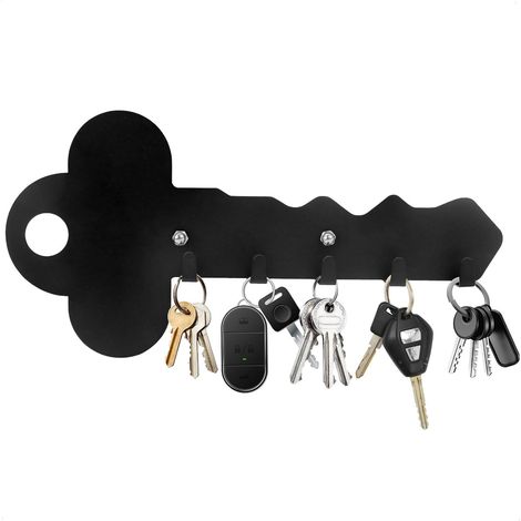 Lntyq Porte Clef Mural, Accroche Clé Mural, Multifonctionnel Porte Clés Mural en Métal, Rangement Clef avec 5 Crochets pour Décoration Murale, Entrée, Salon, Cuisine, Bureau (Noir)