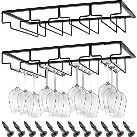 Porte-verres à vin - Lot de 2 - Acier inoxydable - 4 rangées pour 8 à 12 verres - Cuisine et bar - Noir mat (1/5)