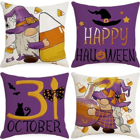 Set mit 4 Kissenbezügen mit Halloween-Hexenmotiv, Halloween-Sofakissen für das Wohnzimmer (45x45 cm) (1/4)