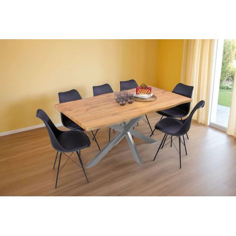 Esstisch Baumkante Holz-Optik Wildeiche 160 x 85 Spider-Gestell silber JOSY (1/5)