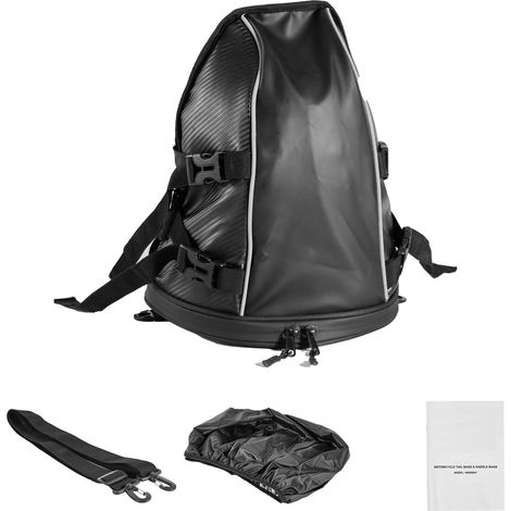 Sacoche de réservoir moto 10 L, sac arrière avec housse de pluie imperméable, poche interne, bandoulière, noir. (1/5)