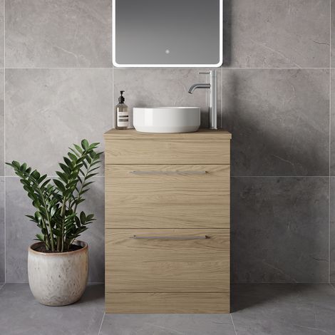 Napoli 390 Light Oak 600mm 2 Drawer Vanity Unit for Countertop Basins - 600mm - Chrome 320mm Handle