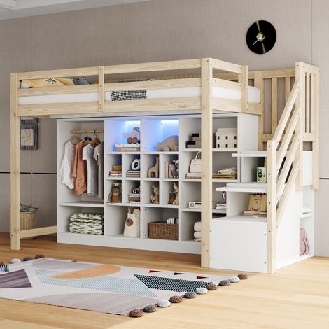 letto salvaspazio 90x200 con armadio LED legno HAVRYA (1/5)