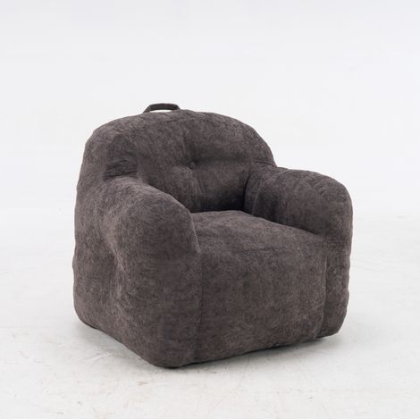 Poltrona pouf a sacco con braccioli in tessuto effetto pelliccia grigio scuro 95 x 95 x 79 cm HOMVRA (1/5)