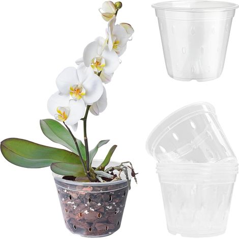 5 Pots à Orchidées en Plastique Transparent avec Trous de Drainage, Pot de Fleur d'intérieur pour Phalaenopsis, Pot à Orchidée (1/5)