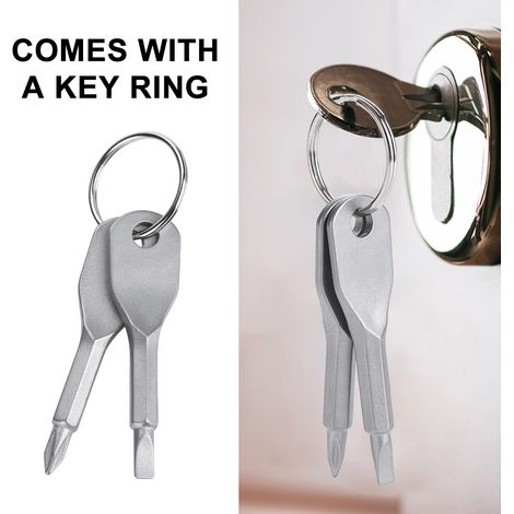 Ensemble de 2 tournevis portables d'extérieur en acier inoxydable avec anneau porte-clés (argenté) (1/5)