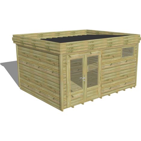 ABRI DE JARDIN bois Pin autoclave 27mm - 4,34x3,44m / 14,9m2 - Bac acier - Plancher bois (1/5)