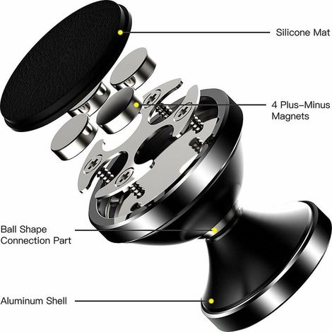 Support Téléphone Voiture Magnétique Avec la Rotation à 360 Degrés - Fixation sur Tableau de Bord ou surface planes - Support avec iPhone, Samsung Galaxy, LG, Huawei, et les autres smartphones, GPS (1/4)