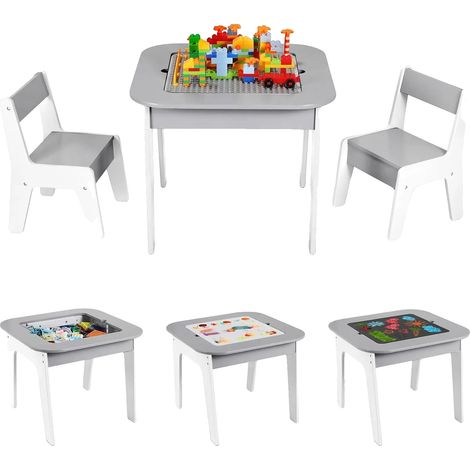 Set tavolo attività, include 2 sedie, vano portaoggetti, grigio (1/2)