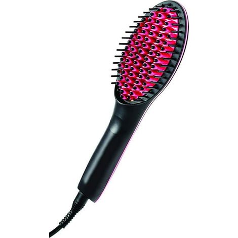 Lisseur céramique Simply Straight, brosse chauffante lissante, noir/rose, coiffage rapide sans frisottis, pour cheveux lisses et brillants (1/5)