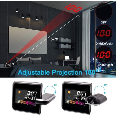 Projection Réveil numérique LED avec LCD Heure Température Date Chargement USB Chambre Bureau Cuisine Noir MNS (1/4)