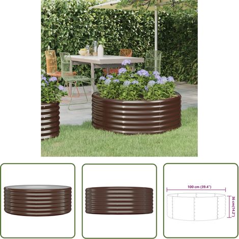 The Living Store Lit surélevé de jardin Acier enduit de poudre marron - Jardiniere Surélevée - Bac À Fleurs - Pots De Jardin - Décoration Extérieur - Jardin Design (1/4)