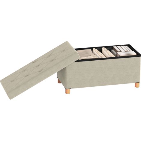 Banquette de rangement bout de lit 67L 120kg avec couvercle crème 76x38x38 cm