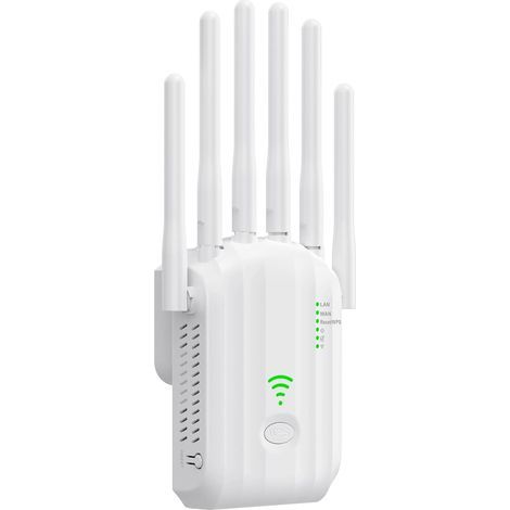 Répéteur WiFi Extérieur, Amplificateur WiFi Puissant avec 6 Antennes, Double Bande 2,4 GHz & 5 GHz, Port Ethernet Gigabit, Répéteur WiFi Puissant sans Fil, Compatible avec Toutes Les Box Internet (1/5)