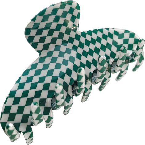 Accesorio para el cabello RPZL Premium de acetato Pinza para el cabello extragrande para cabello grueso y fino Pinza elegante para mujeres y niñas (cuadros esmeralda) / Verde y blanco
