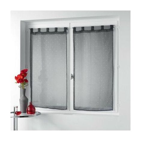 Paire de voilage à passants - imprimé métallisé - 60 x 90 cm - Orion - Gris anthracite - Livraison gratuite