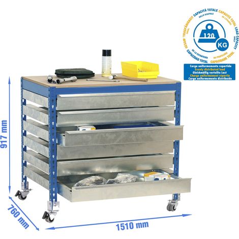 Simonrack Arbeitsbank blau mit langlebiger Holzoberfläche