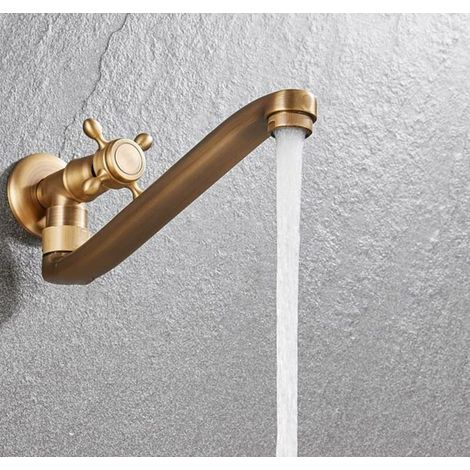 Antiker Wasserhahn, 180° drehbarer Waschtisch-Mischbatterie aus Messing zur Wandmontage, Einschlauch-Lang-Kaltwasserhahn für Badezimmer im Freien, Pool, Garten, Küche (1/5)