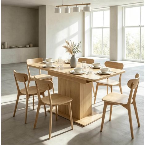 Ausziehbarer rechteckiger Tisch 110–130 cm für 4 bis 6 Personen, MDF, Holzoptik natur OKMYHOME (1/5)