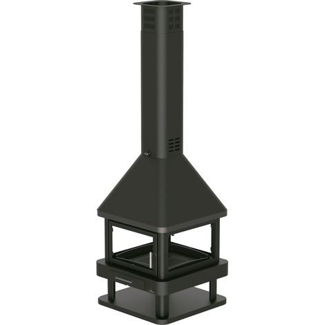 Bronpi – Cheminée à bois 4 vitres HUELVA 15 kW – Double combustion – Rendement 82% – Pour bûches jusqu'à 60 cm – Acier et fonte (1/5)
