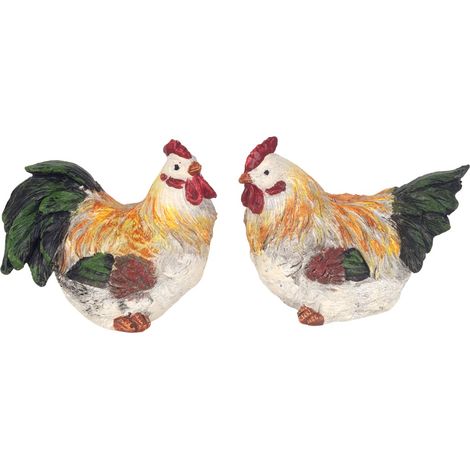 Gallina in resina - Decorazione animale bianca e oro