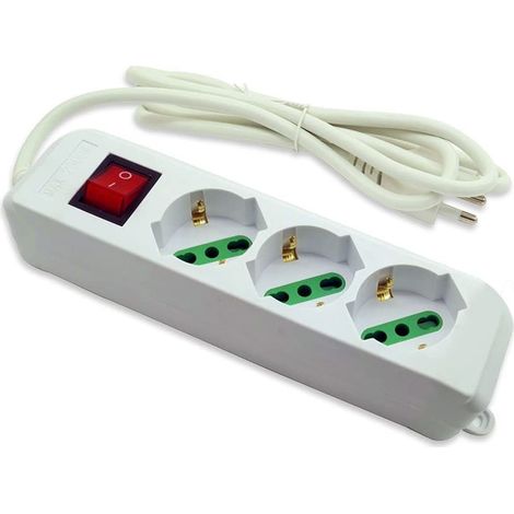 Multipresa schuko ciabatta elettrica a 3 posti polivalenti 10/16A con interruttore on/off 250V max 2500 watt cavo 1,5 m con spina italiana (1/5)