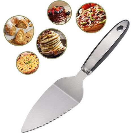Set di 2 coltelli da torta/pizza/crepes in acciaio inox con lama seghettata (27,5 x 5,6 cm). Ideali per la casa, le feste e per tagliare torte. (1/5)