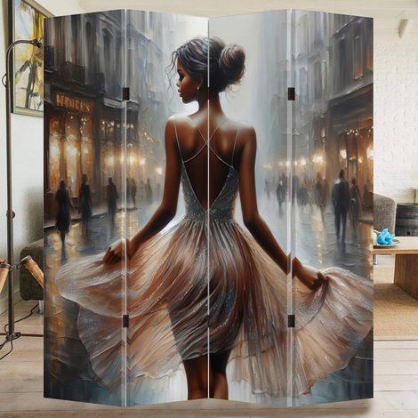 Paravento Separé 4 Pannelli Struttura Legno Stampa La ballerina 180 x 161 cm (1/5)