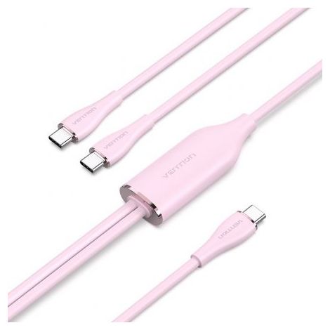 Cable USB Tipo-C Vention CTMPG/ USB Tipo-C Macho - 2 x USB Tipo-C Macho/ 1.5m/ Rosa