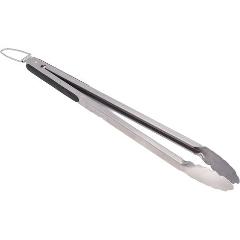 Pince à aliments longue antiadhésive avec anneau de suspension en acier inoxydable et silicone pour la cuisine, le barbecue et le camping. (1/5)