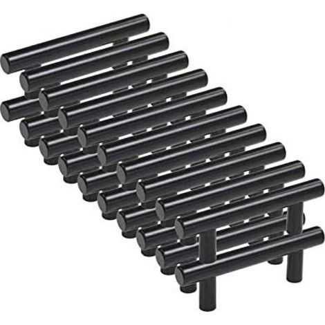 20pcs Poignee Meuble noir Poignée de Meuble Cuisine noir T Poignées Placard Tiroir Noir Entraxe 96mm (1/4)