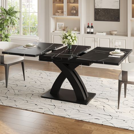 Table à manger extensible 120(160) x 80 x 76 cm, MDF et métal, noir HAVRYA (1/5)