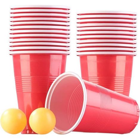 Jeu De Bière-Pong - 24 Gobelets Et 2s - Plastique Robuste - Pour Fêtes Et Festivals - Rouge ACCESSOIRES FABRICATION MAISON (1/4)