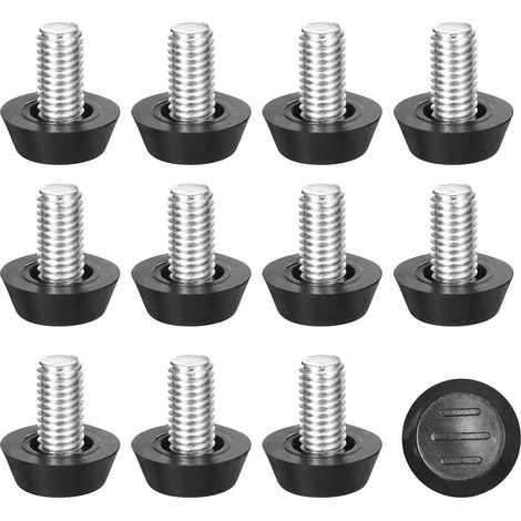 Juego de 12 niveladores de muebles ajustables, M8 x 15 mm, tornillos roscados para mesas, sillas y patas de muebles, color negro (1/5)