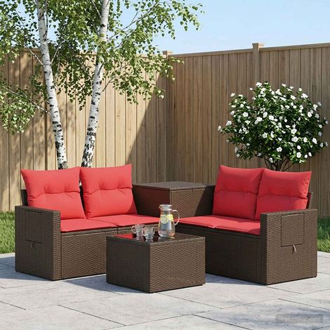 Set di divani 6 pz Marrone e Rosso Rattan sintetico e Acciaio vidaXL (1/5)