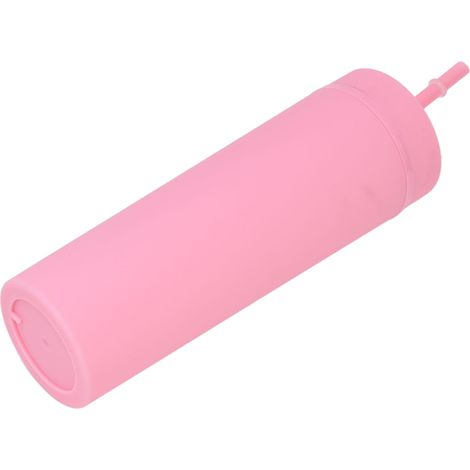 Gobelet à paille en plastique opaque avec couvercle, forme cylindrique, sûr, léger et réutilisable, idéal pour la salle de sport (rose). (1/5)