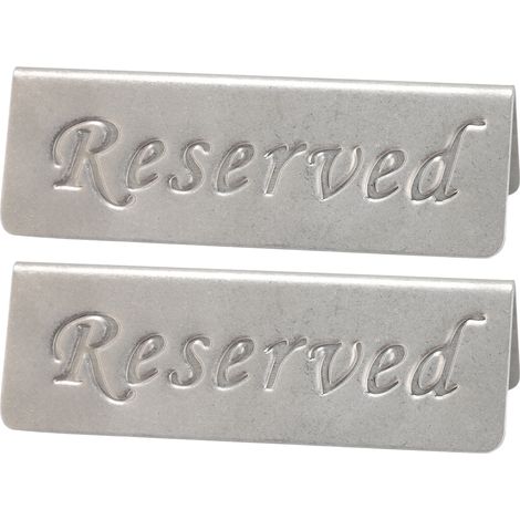 Lot de 2 panneaux « Réservé » en acier inoxydable double face pour restaurants, bars, cafés, salons de thé et hôtels. (1/5)