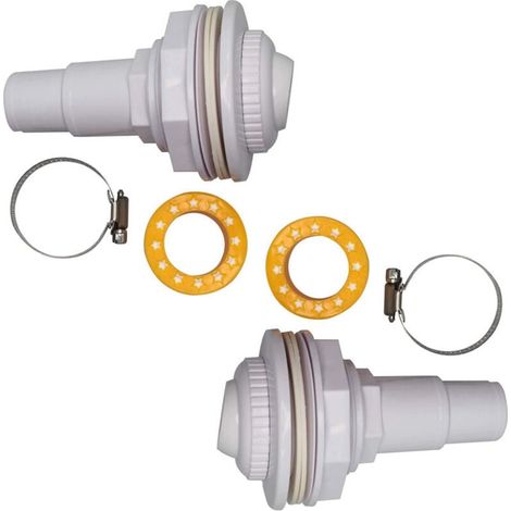 2 kits de jets de lavage à contre-courant - Complets avec raccords, assemblage de globe oculaire, colliers, rondelles et ruban fileté PTFE - Pour piscines FibroPool et piscines hors-sol (1/4)