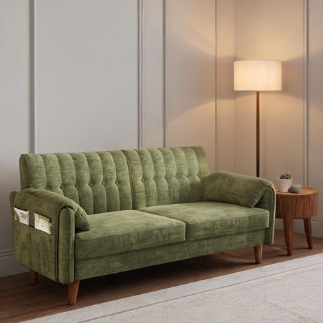 Canapé 2 places en chenille verte avec rangements latéraux (1/5)