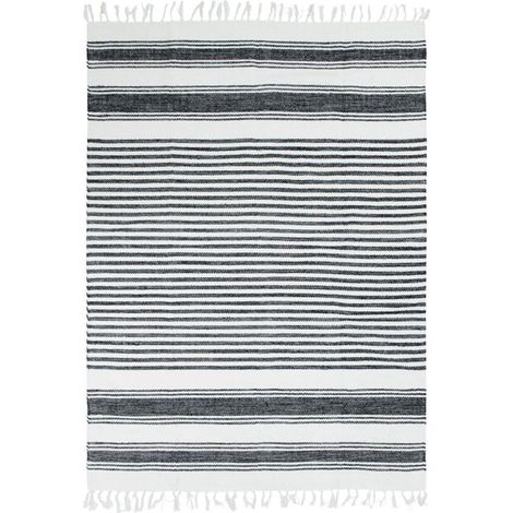 TERRA COTTON LIGNES - Tapis 100% coton lignes noir-gris-blanc 160x230 (1/5)